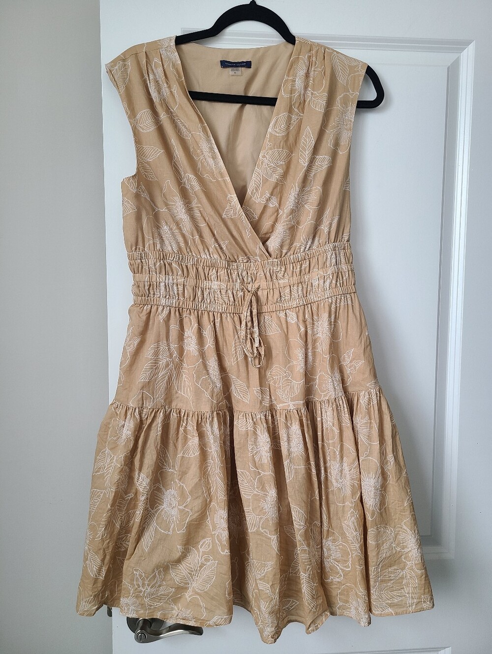 Tommy Hilfiger Tan Tropical Print Tiered Skirt Dress